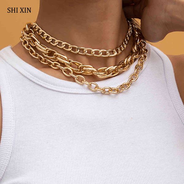 Shixin 3 PCS / SET HIP HOP Espesso Cruz Cruz Laço de Corrente em Punk Chunky Curto Choker Alces Collar para Mulheres Pescoço Correntes