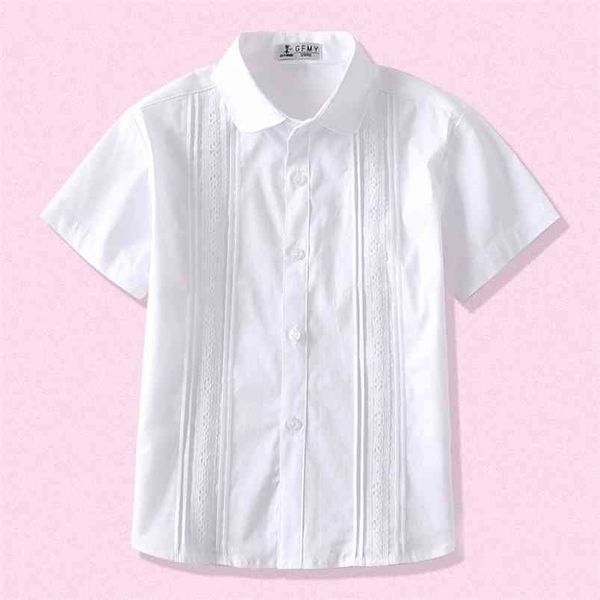 Moda Blusa Branco Garota de Algodão Verão Sleeve Short Shirts Uniforme de Escola Adolescente Uniforme Coleira De Colares Crianças Roupas 8 a 12 210622