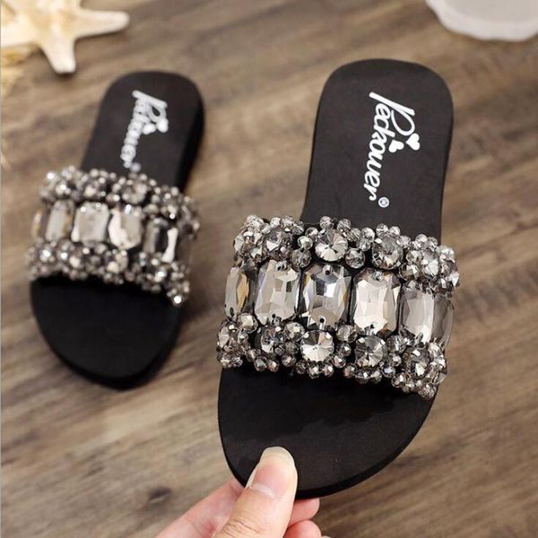 

slipper childrens slippers girls sweet summer shoes lovely kids gem rhinestone princess parent child s76, Black;grey