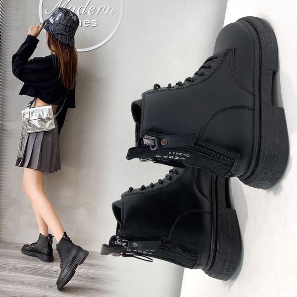 

boots women's winter british student short street warmth thick-soled cotton are comfortable, Black