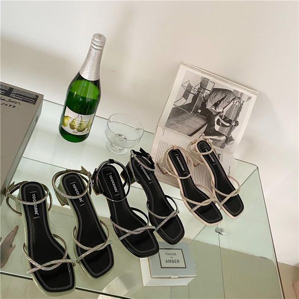 

sandals elastic band comfort shoes for women block heels 2021 summer suit female beige slip-on new chunky girls fashion clear, Black