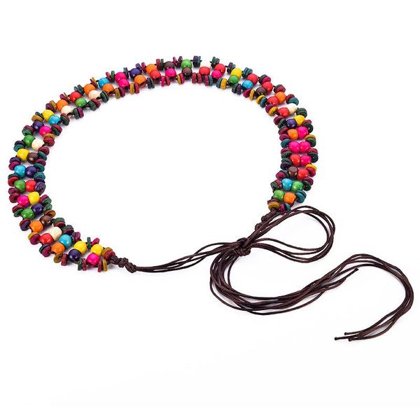 

belts handmade korean silk woven colored wooden bead belt national style waist chain, Black;brown