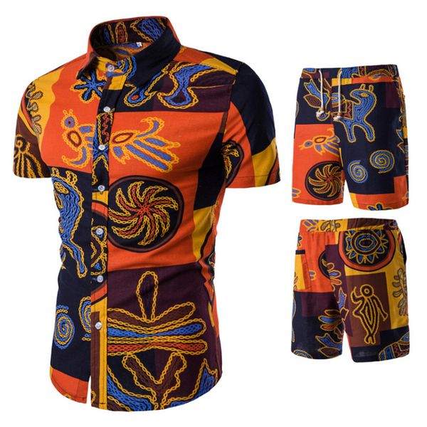 

summer men fashion floral print shirts + shorts sets male sleeve man hawaiian beach casual plus size kg-230, Gray