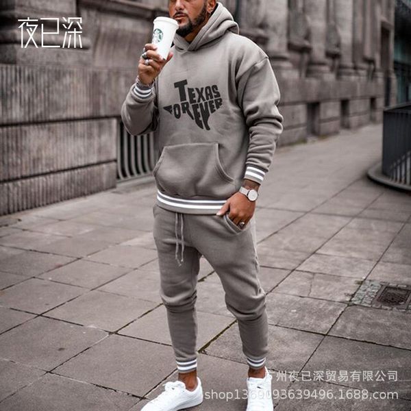 

2021 spring printed english casual hoodie men's loose fit, Gray;blue