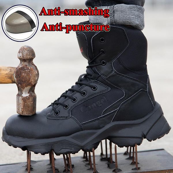 

boots steel toe safety shoes mens work foot protection breathable, Black