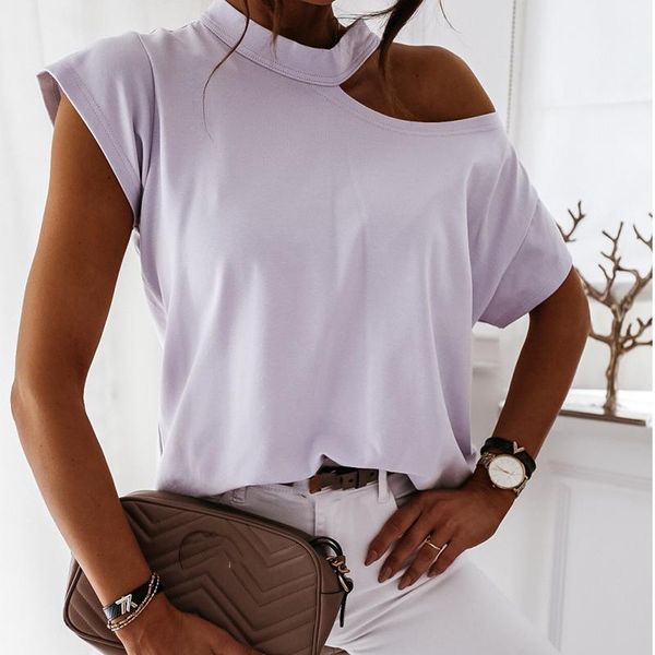 

off shoulder solid color blouse women shirts summer short sleeve casual loose halter backless ladies blouses, White