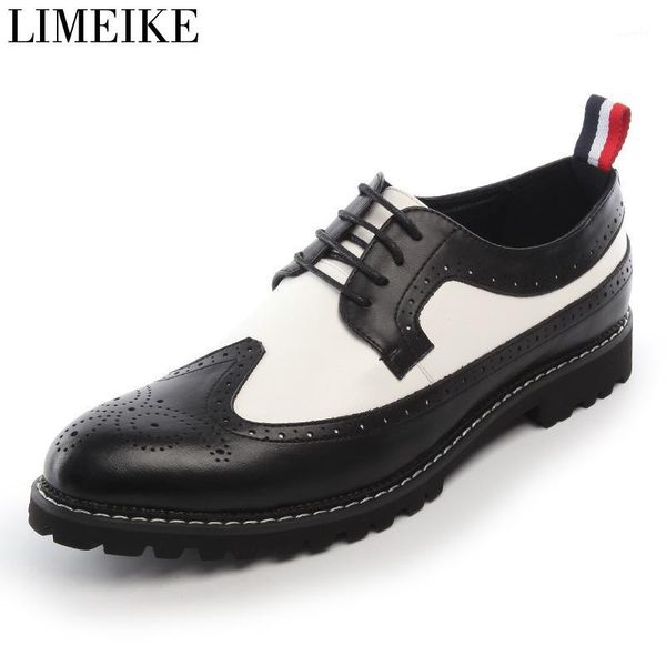 

dress shoes limeike men black and white real leather wingtip brogue oxfords retro genuine1
