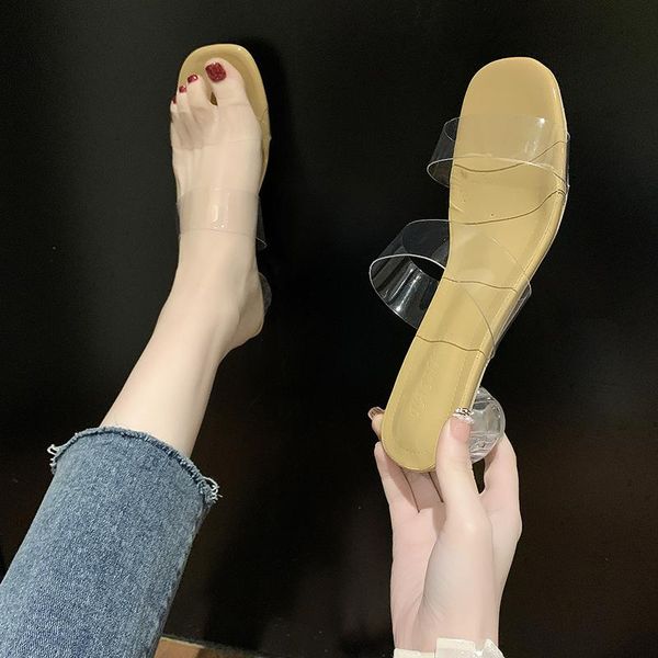 

shoes woman 2021 med house slippers platform heeled mules luxury slides square heel pantofle high designer soft block transparen, Black