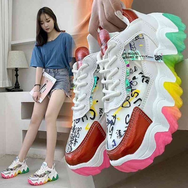 

dress shoes rainbow color thick women shoes seven-inch loop-up platform casual woman vulcanize designer father irt1, Black