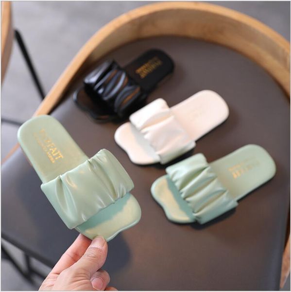 

girls sandals slides kids summer beach sandals pleated ruffles princess sweet kids slippers for bath swimming indoor outdoor, Black