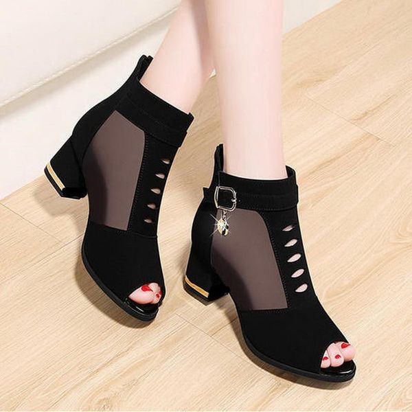 

sandals 2021 spring style peep toe boots,women summer heels,fashion ankle buckle platforms shoes,female footware,black