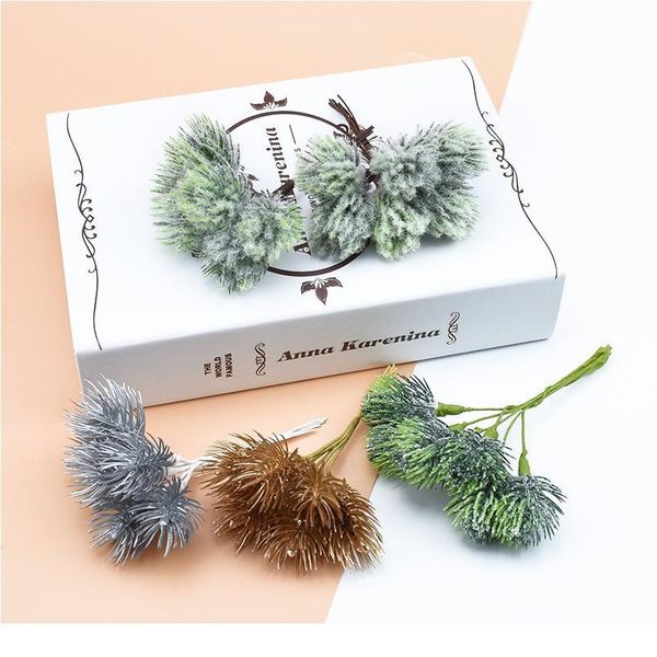 

6 pieces fake pine needle christmas decorations for home decorative flowers wreaths diy gifts box scrapbooking artificia jllcqb