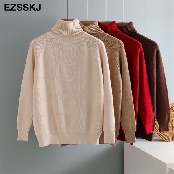 

casual autumn winter basic thick high-neck sweater pullovers women loose knit pullover female long sleeve khaki sweater 201017, White;black