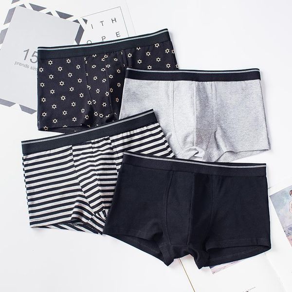 

underpants 4pcs/lot cotton men panties breathable man boxer underwear soft for male boxershorts casual mens shorts, Black;white