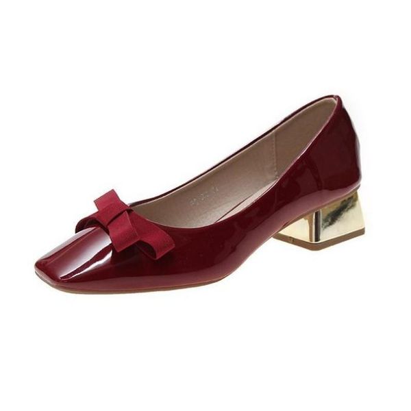 

dress shoes pumps for women i women's patent leather middle heels square toe with bowknot shiny, Black