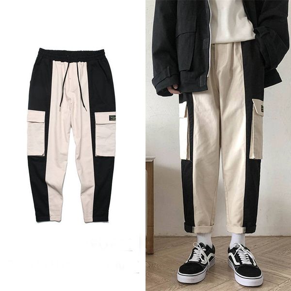 

2021 new multi bolsos de carga harm basculador homens hip hop moda casual faixa calas hipster streetwear harajuku moletom fenu, Black