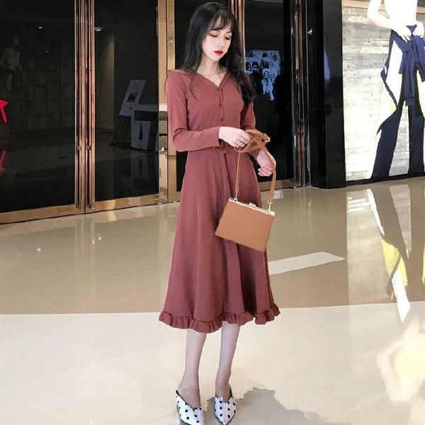 

long sleeve harajuku woman bandage dress autumn winter plus size v-neck elegant dresses for women 2021 korean fashion clothing, Black;gray