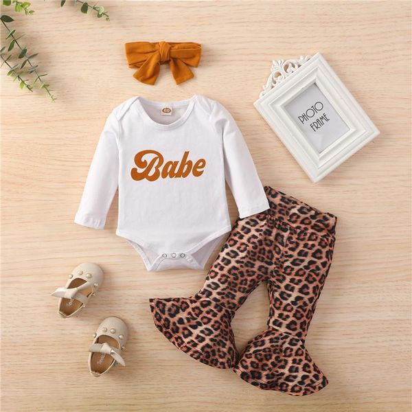 

clothing sets born set baby girls cotton clothes casual fashion letter romper leopard pants headband, White