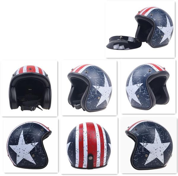 

motorcycle helmets vintage open face light weight helmet retro men motorbike scooter 3/4 black moto casque