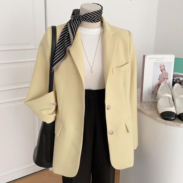 

women's suits & blazers [ewq] korea chic autumn casual trend women suit collar solid color single breasted fashion loose long sleeves b, White;black