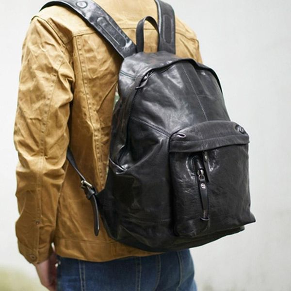 

backpack high-end handmade leather retro men's casual all-match travel bag