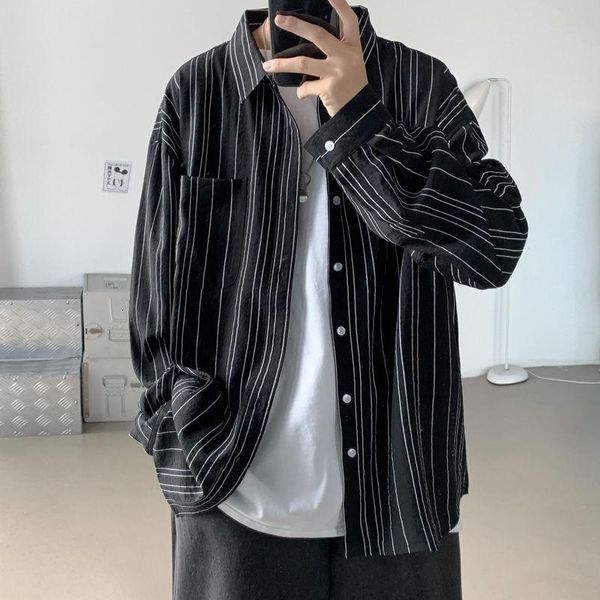 

men's casual shirts spring striped fashion korean loose men business society dress mens long-sleeved, White;black