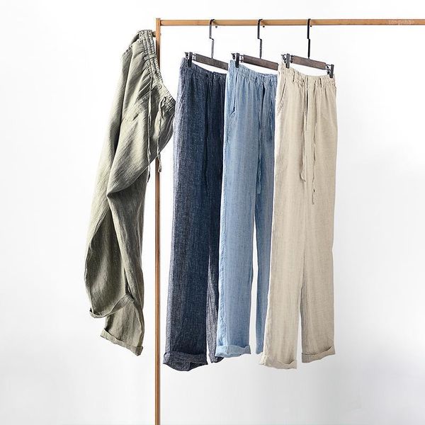 

men's pants luclesam men pure color linen baggy loose casual elastic waist trousers sweatpants pantalones hombre casuales, Black