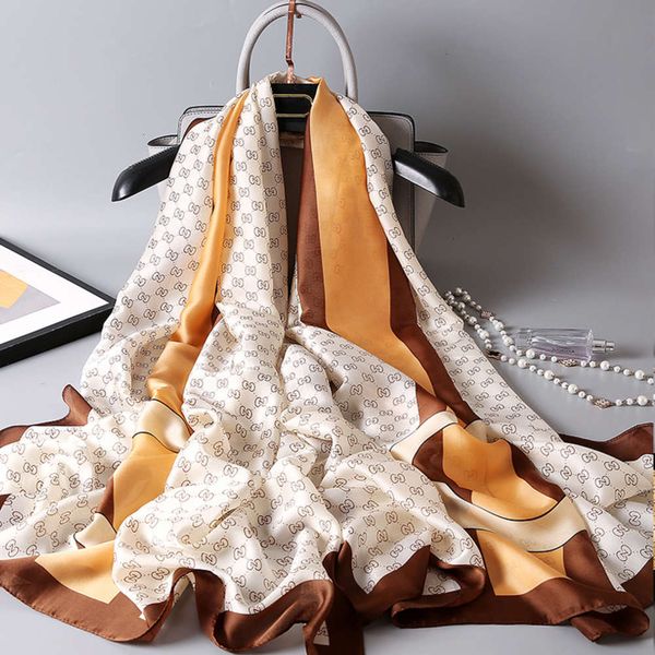 

2020 new net red printing satin thin female spring autumn silk scarf middle age versatile, Blue;black