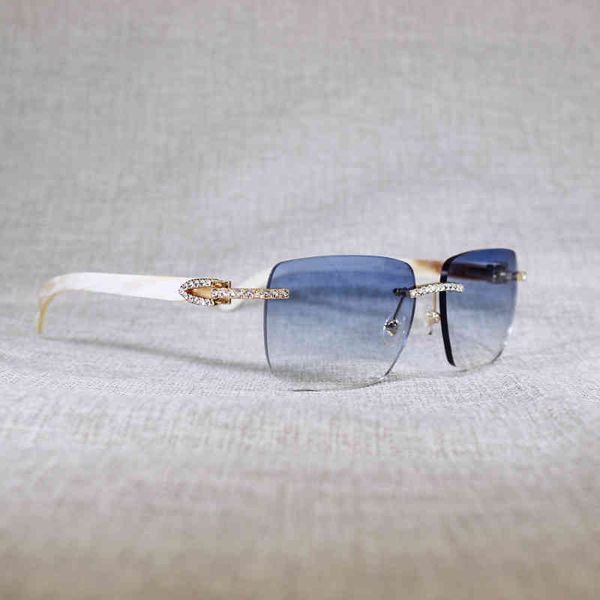 

2022 factory wholesale vintage strass zwart wit buffelhoorn randloze zonnebril mannen hout metalen frame shades voor zomer club eyewear uhu7, White;black