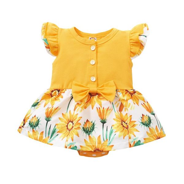 

jumpsuits baby floral print short romper with bow-knot girls sleeveless o-neck jumpsuit ruffles for summer, Blue
