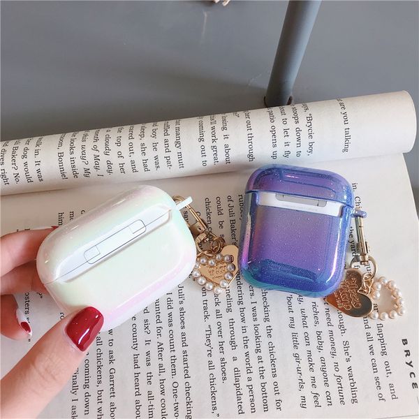 

3d earphone case for apple airpods pro love pearl shell with keychain water drop rainbow hard wireless headphone pvc cover