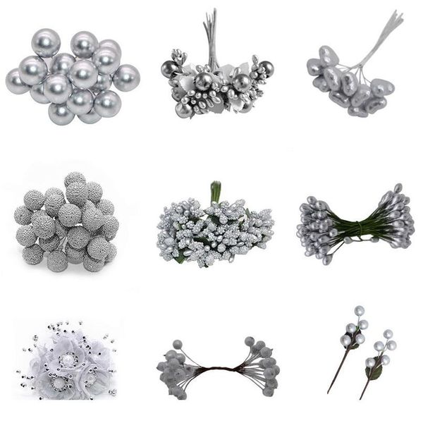 

mix silver artificial flowers cherry stamens berries bundle diy christmas wedding cake gift box wreaths de qylkmv