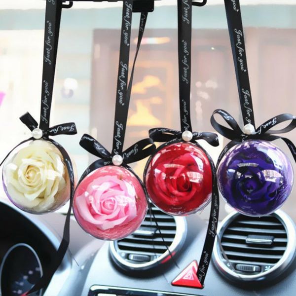 

decorative objects & figurines car pendant everlasting rose hanging ornaments automobiles rearview mirror accessories colorful soap flower