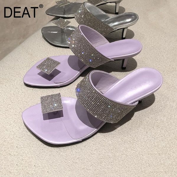 

slippers [deat] 2021 spring summer square toe shallow crystal split toes temperament thin heels women shoes fashion 10i651, Black