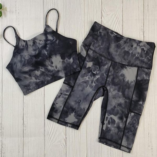 

women's tracksuits tie dye women shorts sets gym clothing fitness sportswear workout colthes for two piece set sport bra active wear su, Gray