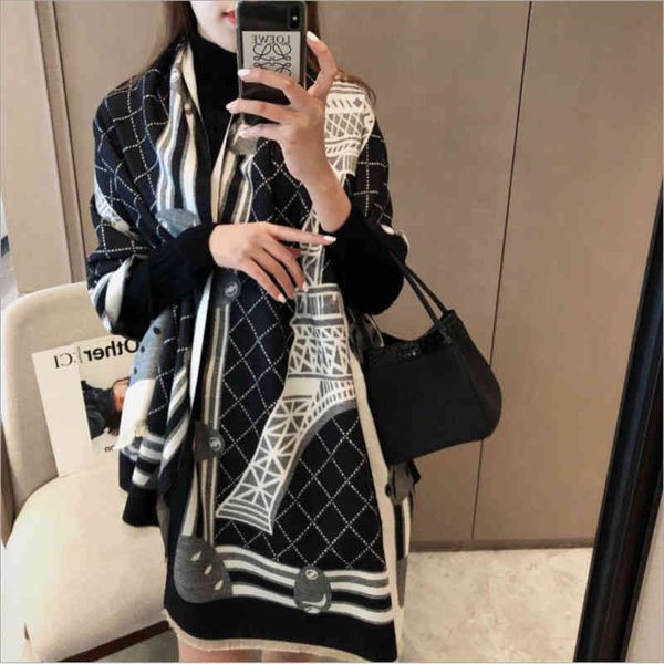 

design new imitation cashmere in early autumn and tower small fragrance versatile double-sided warm scarf for women, Blue;gray