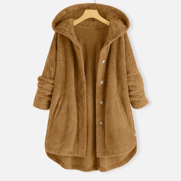 

women's jackets winter women jacket warm plush solid color loose hoodies coat faux fur irregular long sleeve button outwear ladies park, Black;brown
