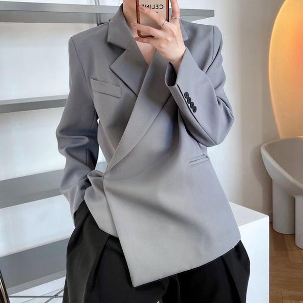 

women's suits & blazers [ewq] korea chic simple trend women jacket solid lapel concealed button fashion long-sleeved blazer aut, White;black