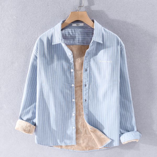 

2021 designer in addition to thick veet casual winter fashion striped shirts for men autumn stripe male shirt fddf, Black