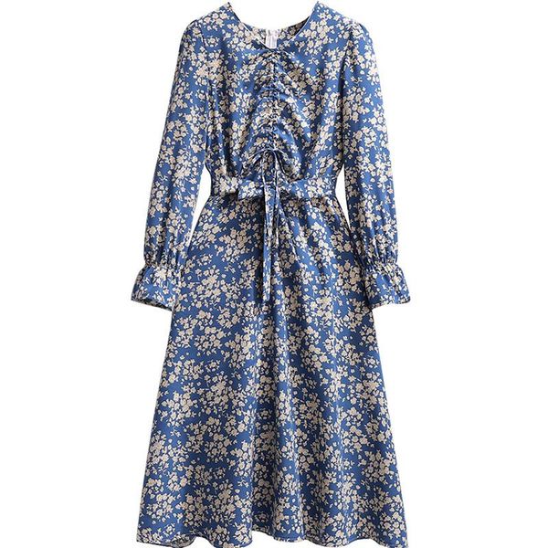 

plus size dresses spring summer women dress elegant v neck long sleeve floral print blue boho robe clothing beach party vestidos, Black
