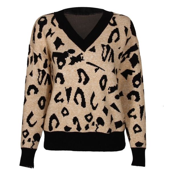 

2021 thick quality knit vintage leopard v-neck fashion women sweater shirts autumn new casual outwear warm winter basic 8w54, White;black
