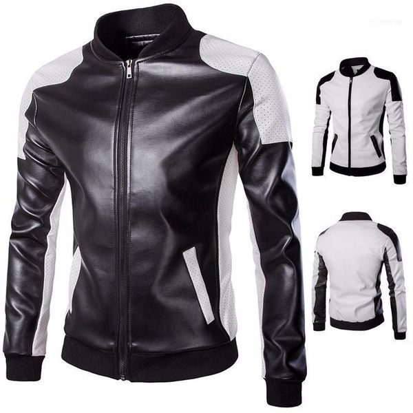 

men's leather neckline trend black and white color oversized coat m-5xl1