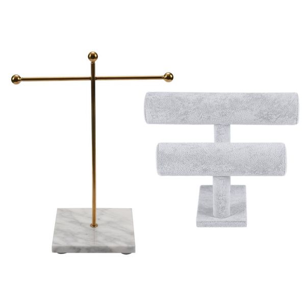

jewelry pouches, bags 2pcs nordic metal golden storage rack with marble base display stand t-shape bracelet holder, Pink;blue