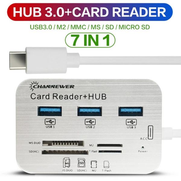 

hubs usb3.0 7-in-1 hub multi ports usb splitter high speed with card slot tf sd reader all in one for pc computer accessories