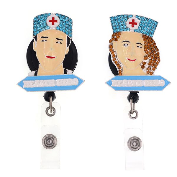 Portachiavi medici Maschio Femmina Dottore Strass Porta ID retrattile Per Infermiera Nome Accessori Bobina per badge con clip a coccodrillo