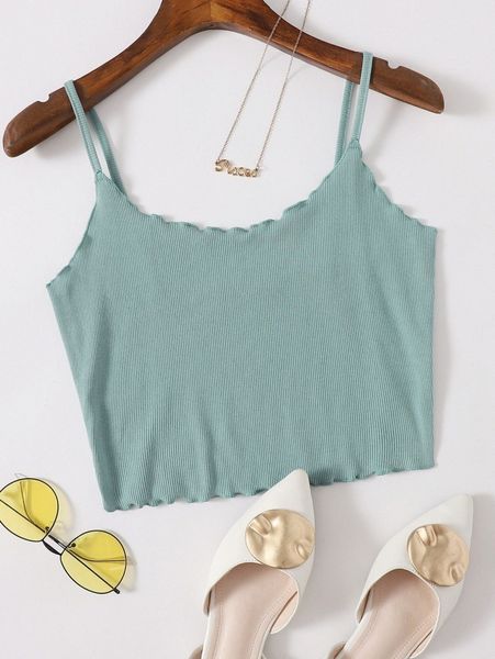 

lettuce trim rib-knit crop cami n79e#, White