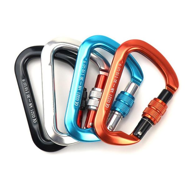

cords, slings and webbing 30kn d-type mountaineering rock climbing carabiner safety master screw lock buckle spring clip keychain equipement
