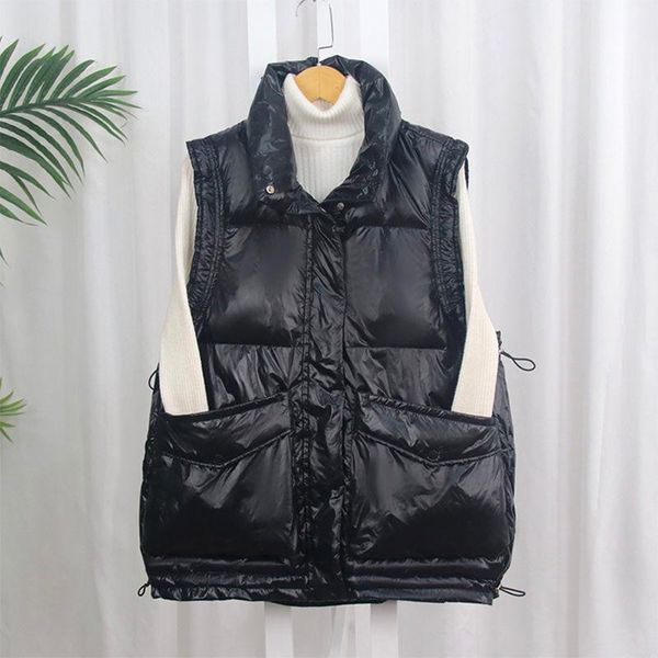 

women's vests 2021 spring women solid color sleeveless vest winter female warm cotton padded ladies turndown collar waistcoat q104, Black;white