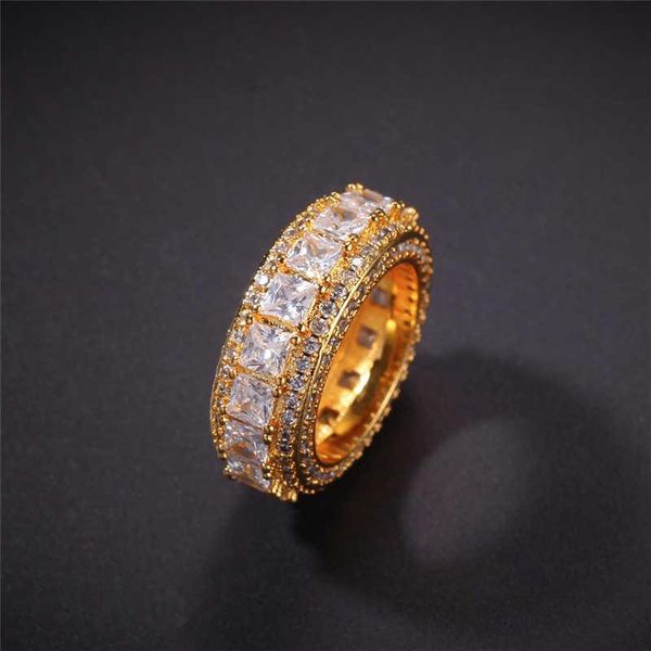 

new fashion diamond ring men hip hop jewelry bling cz stone iced out 18k plated hiphop gold rings, Golden;silver
