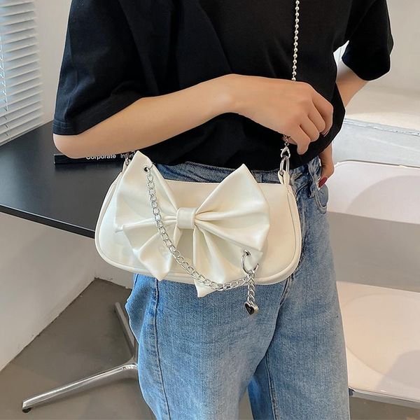 

evening bags bow-knot small shoulder for women 2021 trend chain messenger bag ladies chic pu leather crossbody simple white handbags